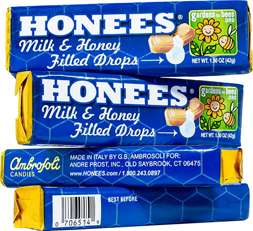 Stacked bars of Honees® natural milk and honey cough drops