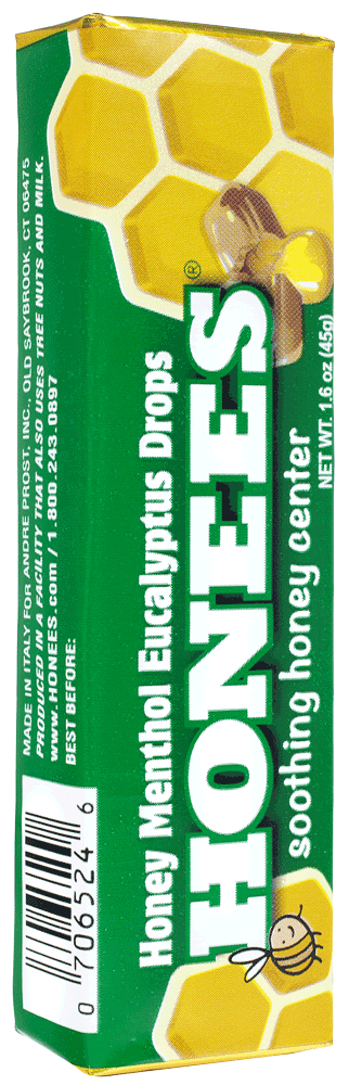 A 9-count bar of Honees™ natural cough drops with eucalyptus and menthol