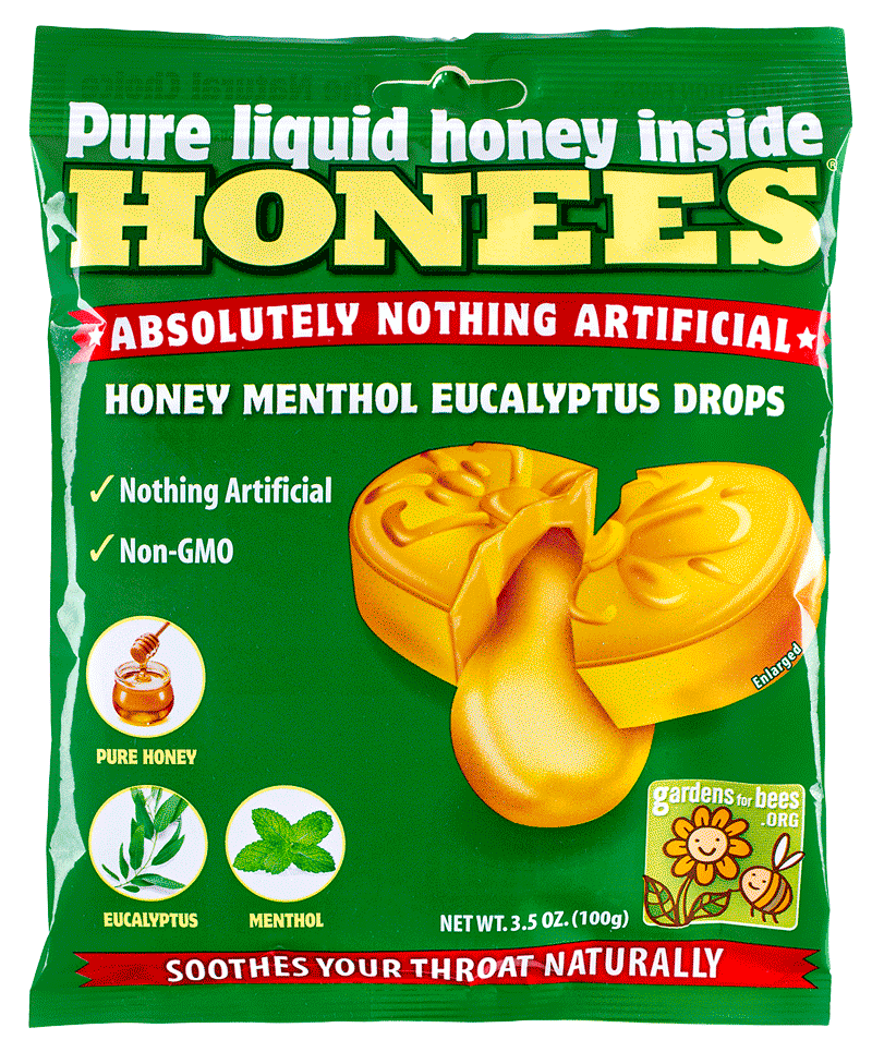 Honey Filled Natural Throat Drops with Menthol and Eucalyptus Bag