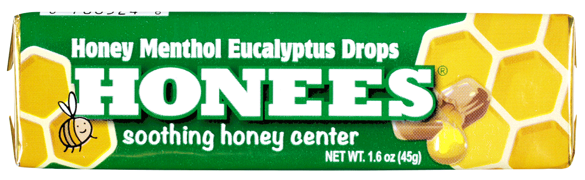 A 9-count bar of Honees™ natural cough drops with eucalyptus and menthol