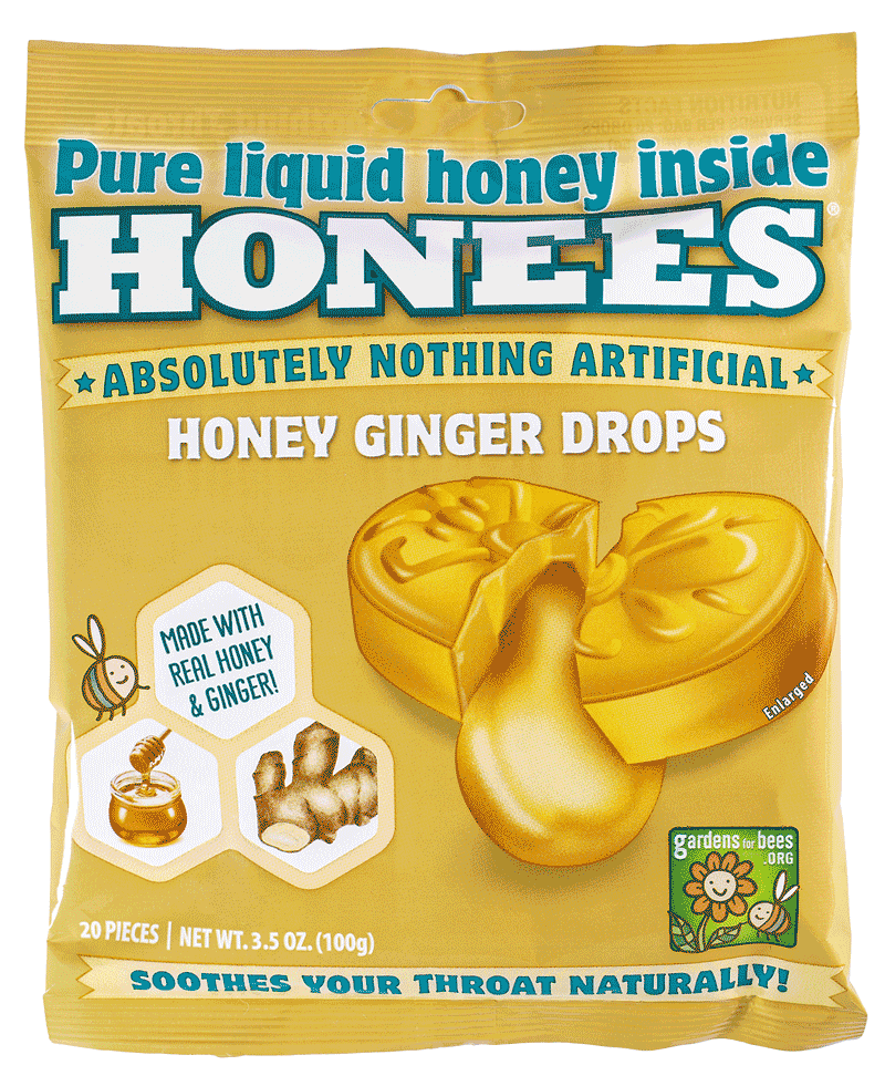 Honey Filled Natural Throat Drops with Ginger Bag