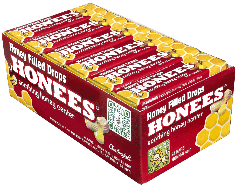Box of 24 Honees® natural honey cough drops bars