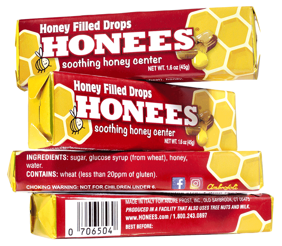 Stacked bars of Honees® natural honey cough drops