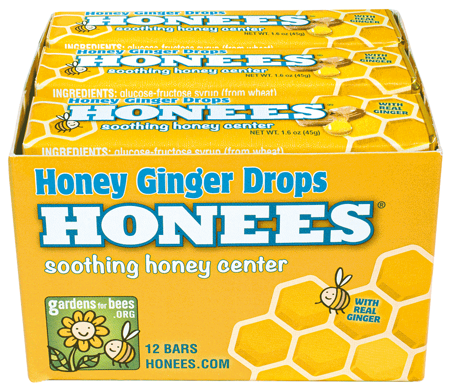 Box of 12 Honees® natural honey ginger cough drops bars