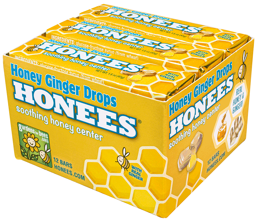 Box of 12 Honees® natural honey ginger cough drops bars