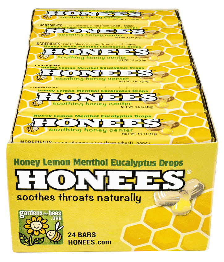 Box of 24 Honees® natural honey and lemon cough drops bars