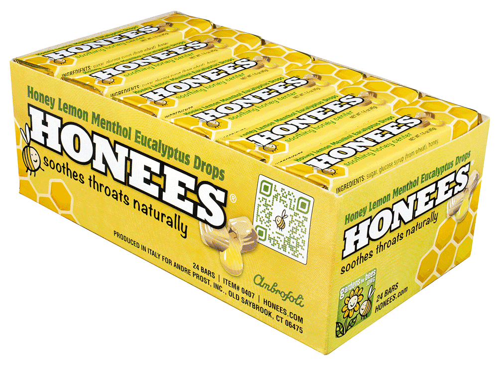 Box of 24 Honees® natural honey and lemon cough drops bars