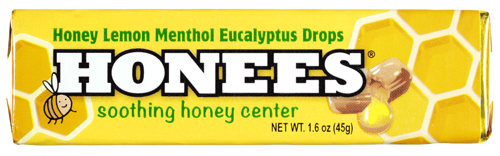 A 9-count bar of Honees™ natural cough drops with menthol, lemon and eucalyptus