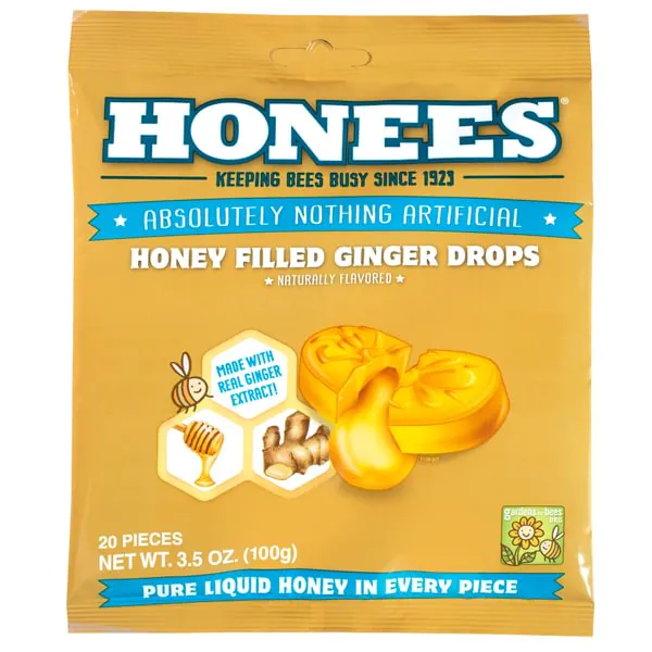 Honees Honey Ginger Drops bag front