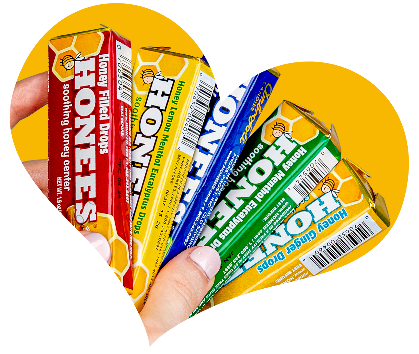 All Five Honees Flavors in a Heart