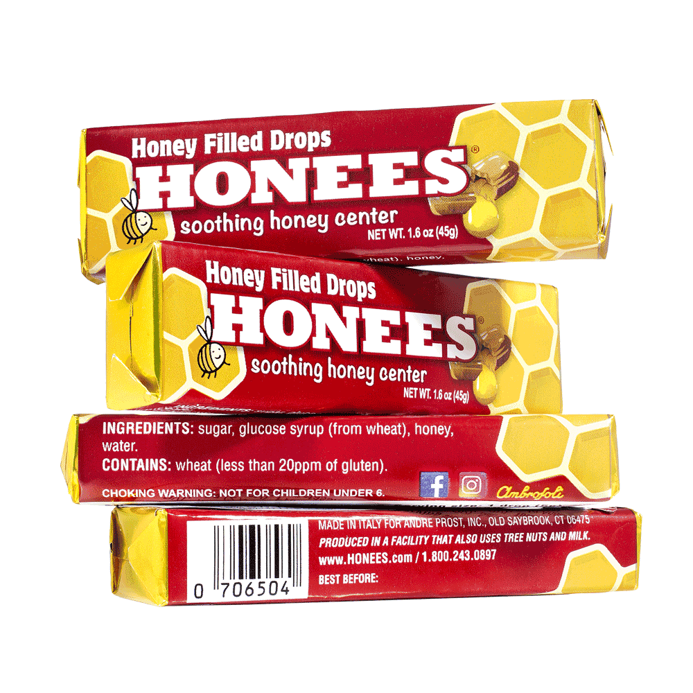 Stacked bars of Honees™ natural honey cough drops