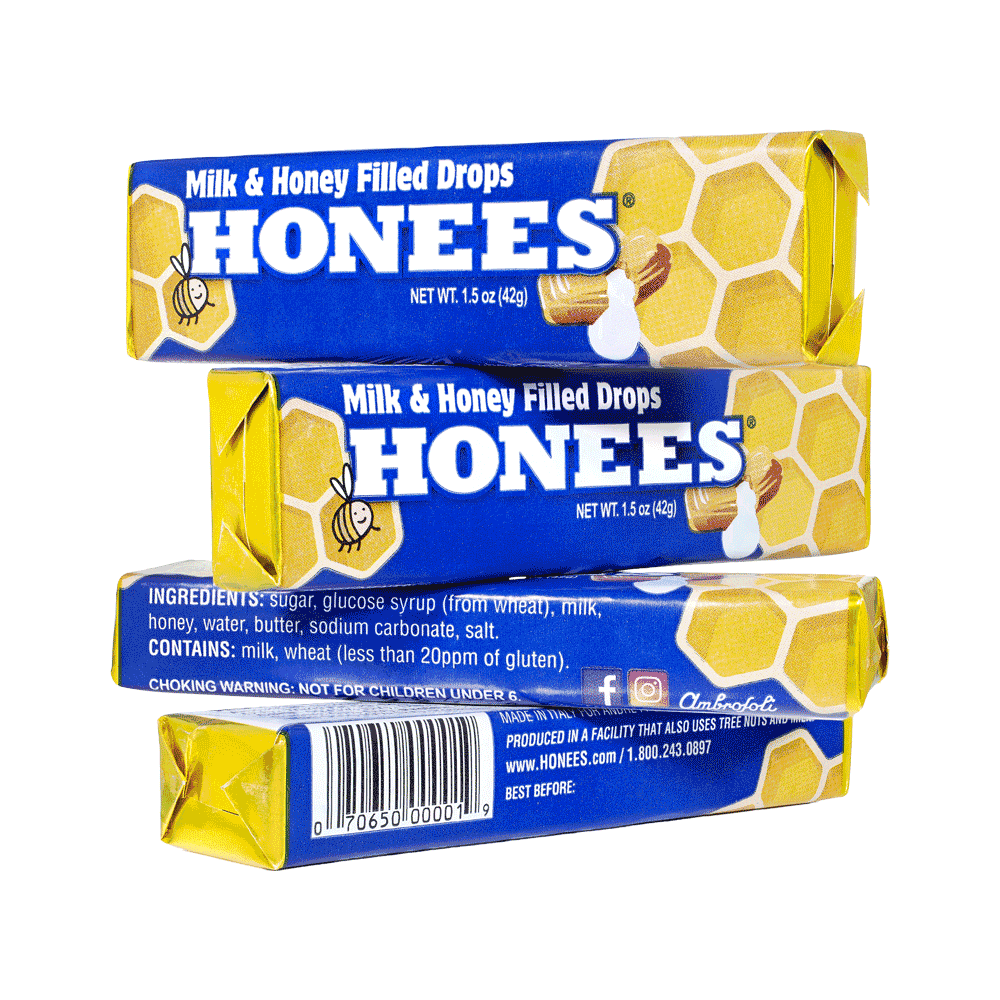 Stacked bars of Honees™ natural milk and honey cough drops