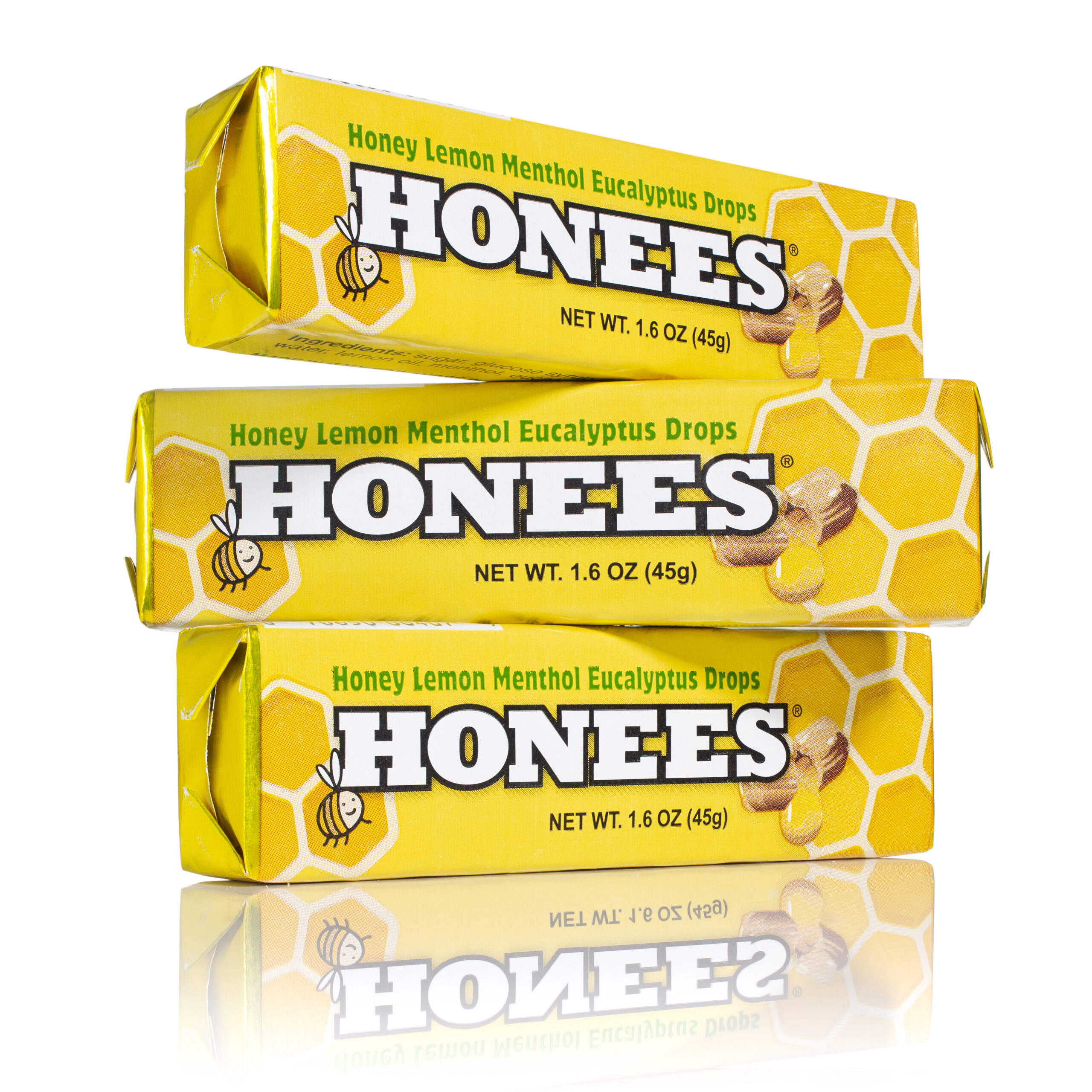 Honees Lemon Menthol & Eucalyptus Drops bar stack